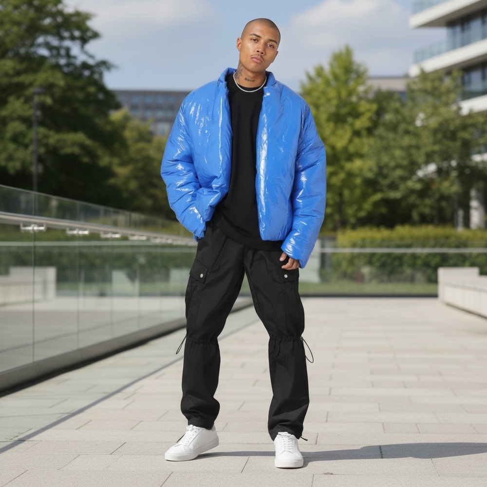 Unisex Club Paradise Shiny Blue Puffer Jacket
